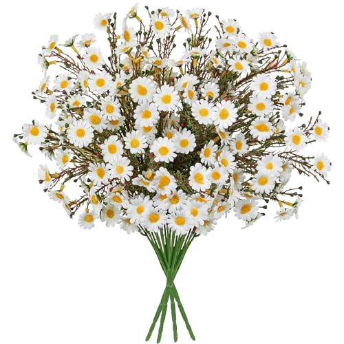 UV Resistant White Daisy Artificial Flowers Lush 4 Bouquets Silk Fake Daisies, 14" UV Protected Faux Daisy Flowers for Indoor & Outdoor Vase, Planter, Floral Arrangements, Centerpieces, Wedding Decor - color: White