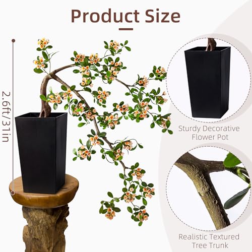 Artificial Bonsai Tree Fake Plant in Pot 2.6FT Artificial Flowers Plants 31in Artificial Spring Flowers Tree bonsai with Lifelike Leaves Realistic Flowers for Living Room Stairwell Patio Decor(Yellow) - color: Yellow