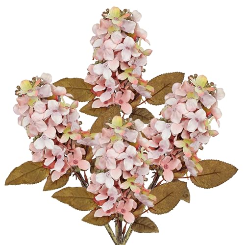 GnFlus Fake Fall Flowers Artificial Silk Dried Hydrangea with Seed 4 PCS Artificial Fall Flowers Dried Florals Bouquet Autumn Decorations for Office and Home Cream White - color: Hydrangea - Pink