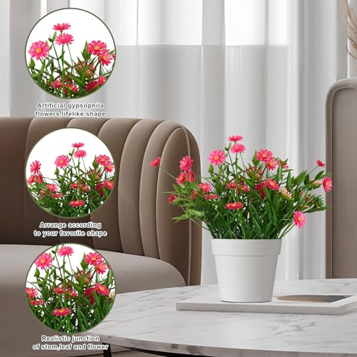 Fake Plants Daisy for Bathroom Decor, Small Potted Artificial Plants Indoor for Shelf Desk Home Bathroom Farmhouse Room Coffee Table Decor, Red (Pack of 2) - color: Red