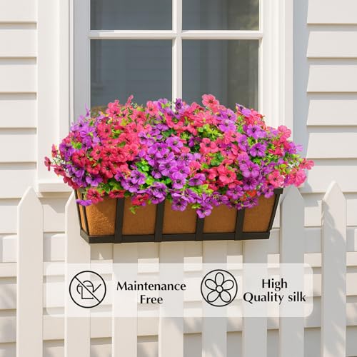 Artificial Flowers for Outdoors, 12 Bundles Outdoor Faux Plants,Uv Resistant Artificial Fake Flowers Plants, Realistic Spring Decor for Porch, Patio, Yard (LightRedPurple) - color: Lightredpurple