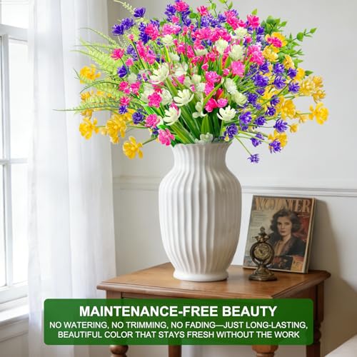 TURNMEON 20 Bundles Artificial Flowers for Outdoors, Summer Spring Grass Camellia Fake Flowers Fern Plants Eucalyptus, UV Resistant No Fade Faux Greenery for Gardens Cemetery Decor(Mixed 6 Styles 2) - color: Mixed 6 Styles 2, size: 20 Bundles