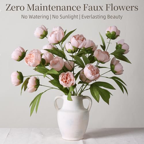 florisso 6 Pcs 27" Faux Silk Artificial Peony Flowers, Fake Peony Branches for Vase DIY Bouquet Centerpieces Wedding Shower Decorations/Flesh Pink - color: Flesh Pink