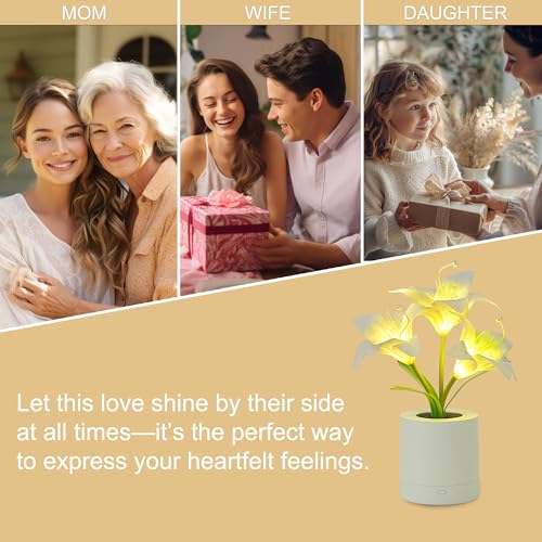 WSYEAR Birthday Gifts for Women-Fake White Lily Artificial Flower Lamp Night Light for Wedding Christmas Party Decor Home Hotel Office Garden Craft Art Decor - color: White Lily