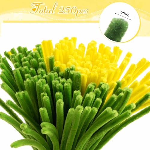 Peryiter 371 Pcs Pipe Cleaners Flowers Kit, Pipe Cleaners Chenille Stems Bulk with Floral Wire Gardening Tape Stamen, Fluffy Limpiapipas para Flores for DIY Mother's Day Decor(Light Yellow) - color: Light Yellow