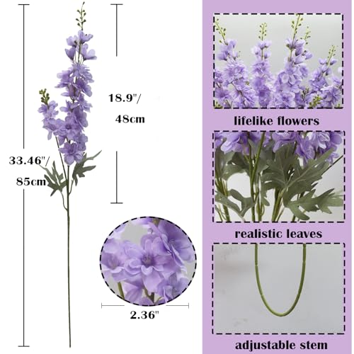 Purple Delphinium Artificial Flowers 8PCS Purple Fake Flowers 33.46" Tall Flowers Faux Delphinium for Floor Vase Light Purple Flowers for Wedding Centerpieces Home Decor Indoor - color: Light Purple