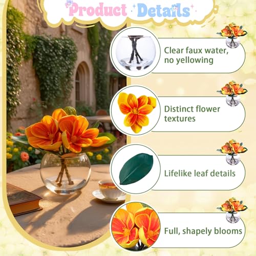 Yellow Magnolia Artificial Flowers with Vase Fake Magnolia Flowers Indoor Real Touch Flowers with Faux Water for Home Decor Centerpieces for Tables - color: Yellow Magnolia