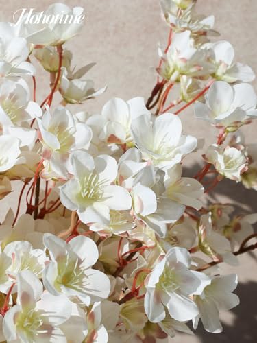 HOHOTIME Artificial Cherry Blossom Branches, 8Pcs 16" Silk Fake Flowers, Faux Sakura Peach Bouquet for Home Wedding Spring Party Decor, Japanese Garden Bedroom Table Centerpiece Decoration (White) - color: White