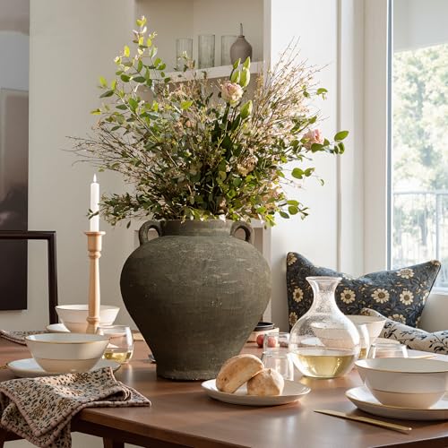 LuxenHome Rustic Large Flower Vase,14'' Tall Brown Terracotta Cauldron Vase,Farmhouse Decorative Vases for Dining Table Decor,Vintage Pottery Ceraimc Vase Living Room Office Home Decor - size: Medium