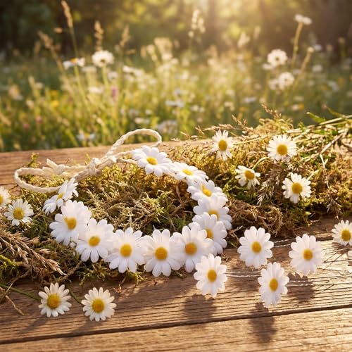 Boao 12 Pcs Daisy Headband Set for Women Girls, 2 Boho Hippie Flower Crown with 10 Daisy Hair Clips, Floral Hair Accessories for Music Festival Wedding Party Fairy Photoshoot - color: White