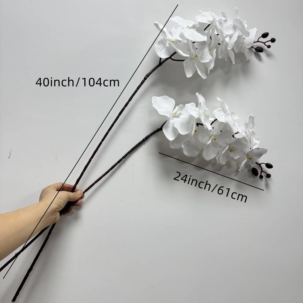 Rikyo 8 Heads Faux Orchid,40" Bouquets 2 Stem Phalaenopsis No Fade Petals Fake Flowers Forever Plants for Home Decoration, Office Decor,Wedding Party Decoration (White) - color: White