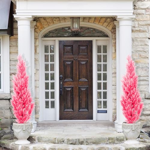 Two 5-Foot Outdoor Artificial Cedar Pink Trees Outdoor Room Christmas Trees - color: 5ft Pink