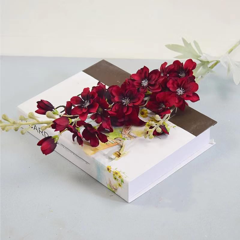 FERIAL 4pcs Artificial Delphinium Flowers Burgundy Silk Flowers Bulk Silk Flowers for Home Garden Wedding Arrangement Table Vase Decor(Burgundy) - color: Red