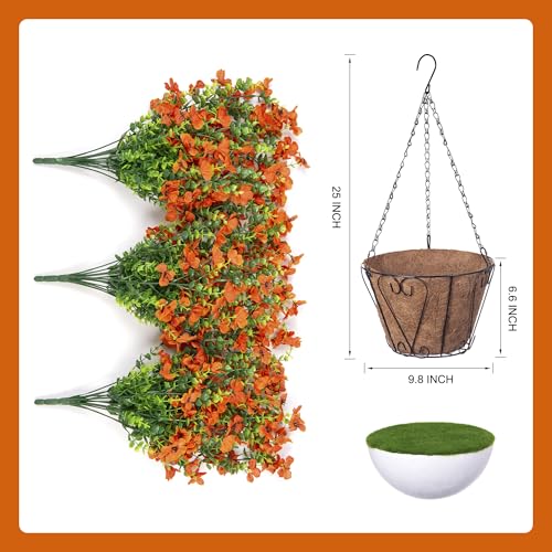 Ammyoo Artificial Hanging Flower with Basket for Fall Decor, Fake Mums Plants Uv Resistant Faux Silk Daisy Flowers No Fade for Outside Garden Porch Patio Autumn Decoration(Orange) - color: Dyellow