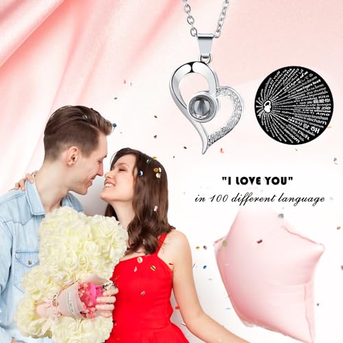 Gifts for Mom Rose Bear, Rose Teddy Bear Birthday Gift for Girlfriend Wife, Rose Flower Gift for Women,Valentines Gifts,Flower Bear with I Love You Necklace - color: White Rose