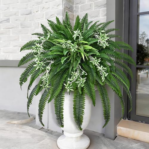 Livole 48" Large Fake Ferns Artificial Ferns for Outdoors | Large, Faux Boston Fern, 110 Branches, Realistic, UV Resistant, Planter Home Garden Porch Decor, 1Pcs - size: 48"-110 Branches-1 Pcs