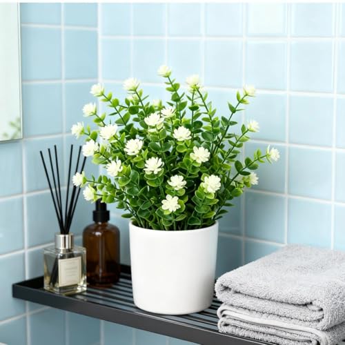 1 Pack 7-Fork Simulated Eucalyptus Roses, Green Potted Artificial Flowers, Home Decoration and Wall Decoration(White) - color: White