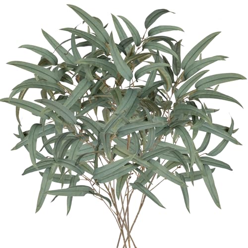 Briful Artificial Eucalyptus Willow Branches 33'' Tall Gray Fake Eucalyptus Stems Arrangement, Realistic Faux Greenery Stems, Indoor Plant, Home Housewarming Farmhouse Porch Vase Decor, Set of 6 - color: 6pcs Gray and Green