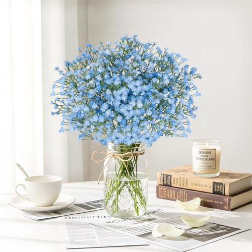 N&T NIETING Babys Breath Artificial Flowers Bulk, 10Pcs Blue Fake Gypsophila Bouquet Flowers Real Touch Faux Babies Breath Arrangement for Wedding Floral Party Home Centerpieces Vase Decoration, Blue - color: Blue, size: 10pcs