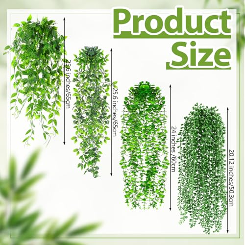 Daifunli 16 Pcs Artificial Hanging Plants Fake Hanging Ferns Plastic Fake Plants for Wall Room Garden Garland Indoor Outdoor Decor No Basket (Eucalyptus,Mandala,String of Pearls,Pea) - style: Eucalyptus, Mandala, String of Pearls, Pea