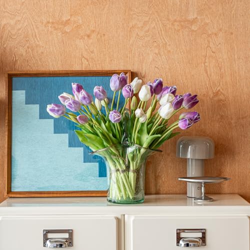 DUYONE 40pcs Artificial Tulips Flowers,Soft Touch Latex Bouquet,Fake Tulips for Office Wedding Party Home Kitchen Garden Decoration - color: 40pcs Amethyst Set (No Vase)