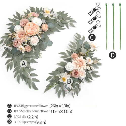 Faux Flower Swag Set of 2 for Wedding Welcome Signs Floral Swag Wedding Reception Ceremony Signs Decor (Champagne & Pink) - color: Coral Pink