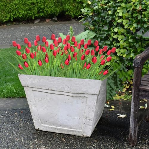 10 Bundles Artificial Tulips Flowers Outdoor,16.5 inch UV Resistant Fake Tulips Real Touch Flowers,Faux Tulips Realistic Flowers for Home Garden Outside Wedding Decor (Rose Red) - color: Rose Red