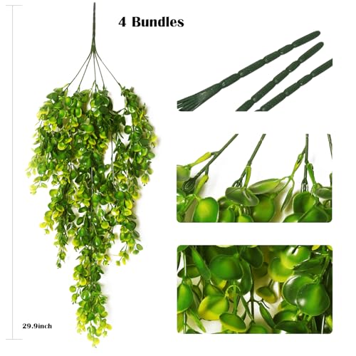 RECUTMS 4Pcs 29.9 Inches Fake Hanging Eucalyptus Plants,Easy Care,No Wilt | UV Resistant,Lifelike,Plastic Artificial Greenery, Ivy Garlands, Indoor Home Garden Wedding Farmhouse Balcony Decor - color: Yellow