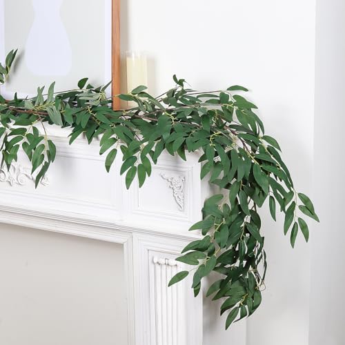 RECUTMS 4Pcs Artificial Willow Leaves Vine Twigs 5.7Ft Silk Willows Leaf Ivy Garland Faux Greenery Ivy Plant Decor for Indoor Outdoor Wedding Jungle Beach Birthday Party Garden Table Spring Summer - color: Willow Vines Green 4pcs