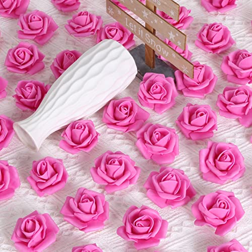 Artificial Roses,200Pcs Artificial Rose Flower Heads for Crafts 1.97in Foam Roses Fake Roses Heads for DIY Wedding Centerpieces Arrangements Home Decorations(Deep Pink) - color: Deep Pink