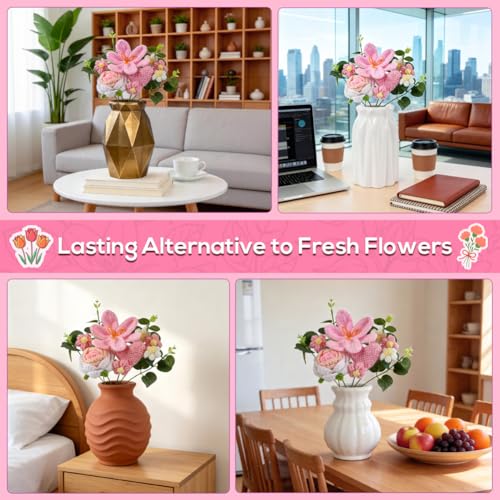 Tenn Well Crochet Flower Bouquet, Crochet Knitted Tulip Gift Artificial Flowers for Mother’s Day, Birthday, Graduation, Anniversary and Home Decor - color: Pink