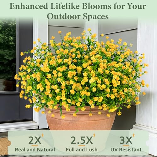 Yastouay Artificial Flowers for Outdoors UV Resistant, 22 Bundles Yellow Realistic Fake Outdoor Flowers Fake Plants, Faux Flowers for Outdoor Planters Front Porch Garden Window Box Farmhouse Decor - color: Yellow, size: 22 Bundles