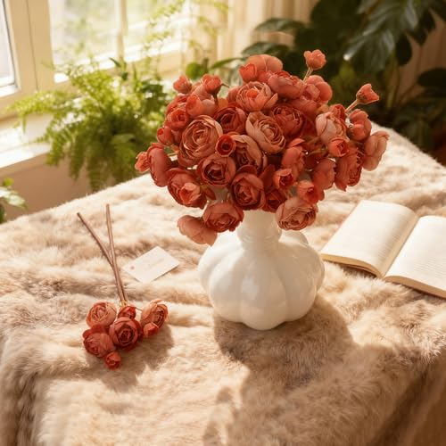 24 Stems Artificial Ranunculus Flowers - 96 Bloom Faux Silk Ranunculus Bouquet for Wedding Decorations, Home Décor, Holiday Arrangements & Large Event Centerpieces (BurntOrange) - color: Burntorange