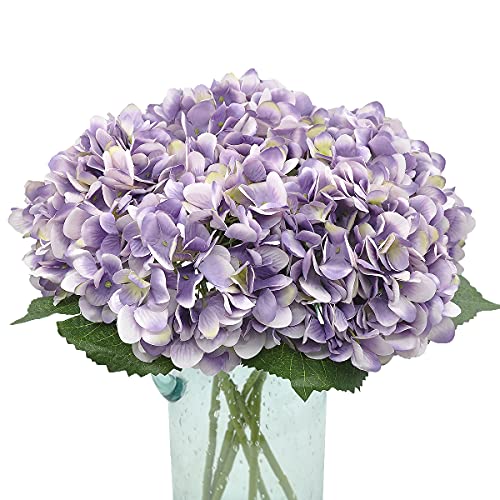 6 Pack Light Purple Faux Hydrangea Flowers, Silk Artificial Fake Hydrangea Stems for Wedding Centerpieces, Home Table Decor & Baby Shower Arrangement - color: Light Purple