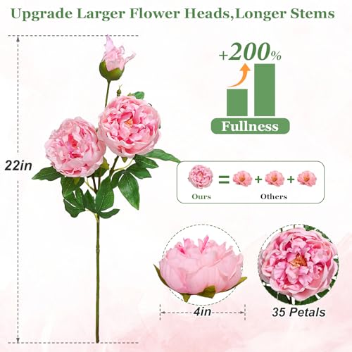MARTINE MALL 3PCS Real Touch Peonies Artificial Flowers, 22in Pink Fake Peonies Artificial Peonies Flowers Latex Large Faux Peony Flowers for Centerpiece Table Wedding Party Home Decor - color: Pink, size: 3PCS