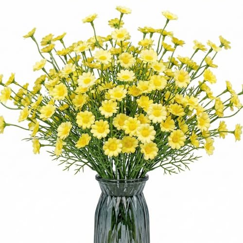 48 Pcs Small Daisy Flowers Artificial 10.6 Inch Fake Daisies Silk Floral Bouquets Spring Wildflowers with Stems Floral Arrangements for Vase Wedding Centerpiece Table Decor(Yellow) - color: Yellow