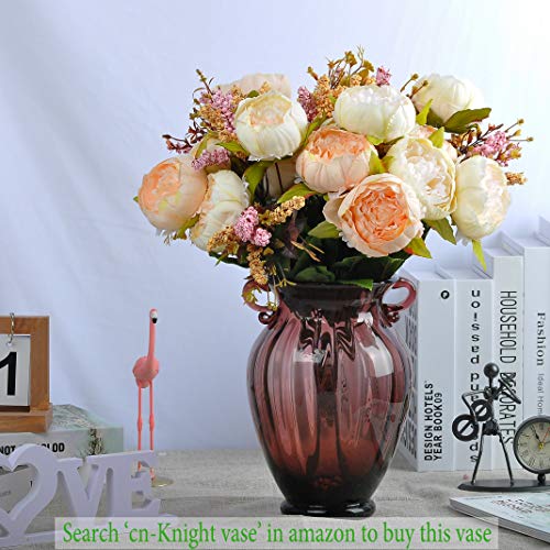 1pcs Artificial Peony Bouquet,19 Inch Silk Peony Bunch with 7 Faux Flowers,Classical Style Artificial Flowers with Leaves and Ornaments for Wedding,Home Décor Centerpieces(White) - color: White, size: Pack of 1