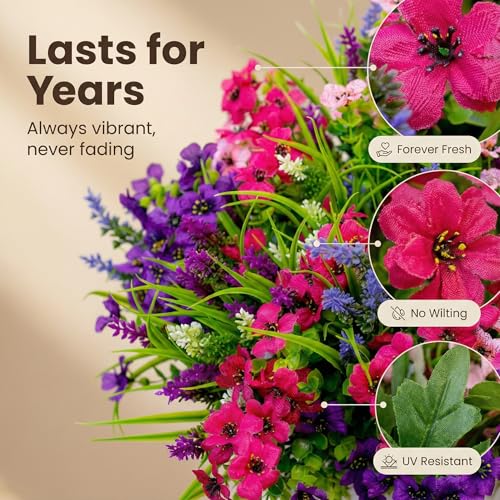 Artificial Flowers for Outdoors Fake Plants Fake Silk Flowers - 12 Bundles Faux Outside Greenery No Fade Plastic Shrubs Home Decor in Spring Summer Farmhouse Garden (Mixed-12Pcs-A)