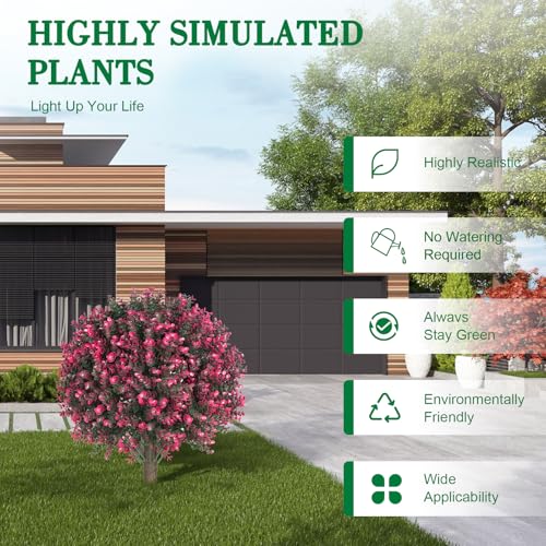 AOKIIE 24" Artificial Boxwood Topiary Bushes UV Resistant for Outdoor 2PCS | Artificial Shrubs with Ground Spike, Rose Faux Outdoor Plants for Indoor & Outdoor Garden, Yard, Porch, Patio - color: Rose
