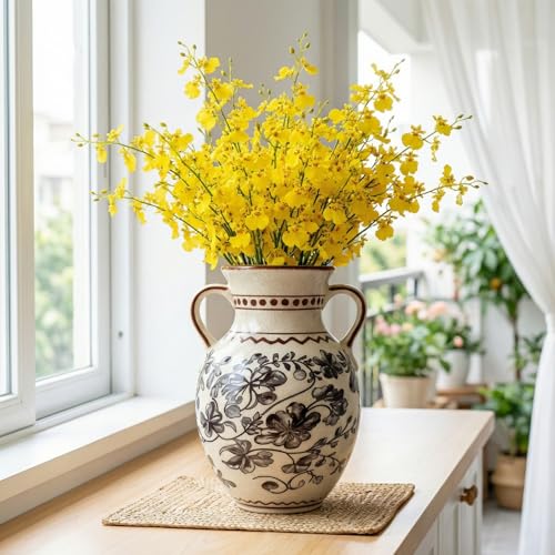 EFISPSS Ceramic Vintage Vase,Chinoiserie Rustic Farmhouse Floral Spring Decor for Home Decor Living Room Fireplace Office, Grey - color: Gray