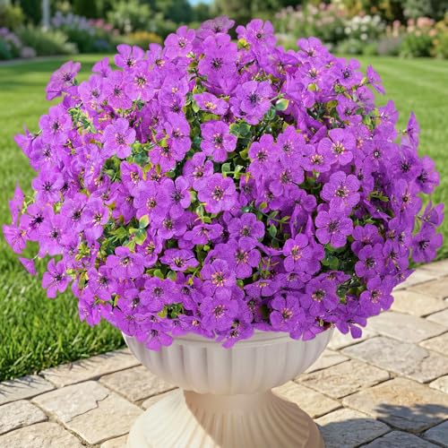 Lifewit Artificial Flowers for Outdoor Indoor, 12 Bundles Plastic Fake Flowers Daisy with Eucalyptus Leaves for Home Garden Decor, Porch, Window Box(Purple) - color: Purple