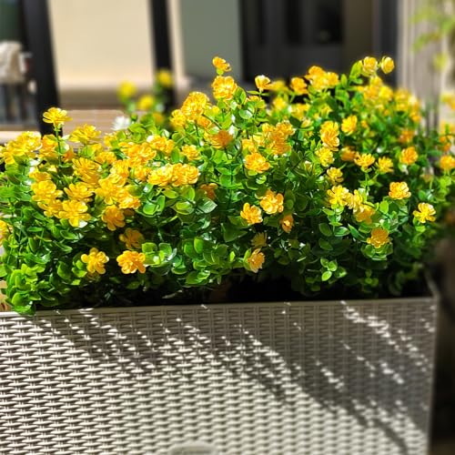 Grunyia 12 Bundles Artificial Flowers for Outdoors, UV Resistant Fake Flowers with Plastic Plants, Faux Flowers for Outside Window Box Front Porch Hanging Planter Decor (Yellow) - color: Yellow