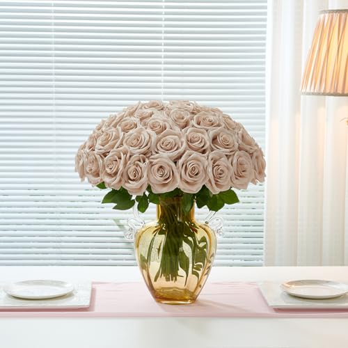 50Pcs Nude Roses Artificial Flowers Artificial Silk Roses Bulk,Fake Roses Flower with Stems Realistic Flowers for Wedding Centerpiece Home Party Decor - color: 50pcs Nude