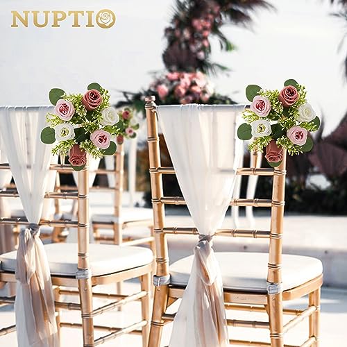 NUPTIO Small Flower Rings for Centerpieces: 9.05 Inch Dusty Rose & White Candle Rose Wreath for Wedding Party Christmas Decorations - Spring Summer Front Door Porch Decor 2 Pcs - color: Dusty Rose & White, size: Dia 9.05"-2pcs