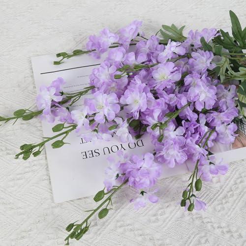 Purple Silk Flowers 5 PCS Delphinium, 38.5" Lilac Flowers Artificial Fake Larkspur Artificial Flowers Long Stem Snapdragon Flowers for Wedding Centerpieces Home Party Decor - color: Light Purple