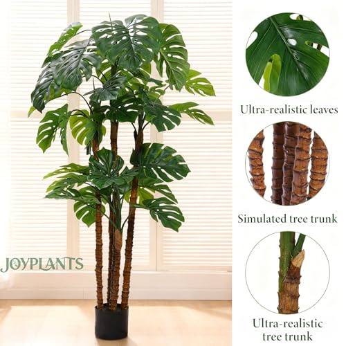 5FT Artificial Monstera,Fake Swiss Cheese Plants Faux Tropical with Bark and Black Pot for Indoor Outdoor Office Living Room Home Decor - color: Monstera 5ft, size: 5ft