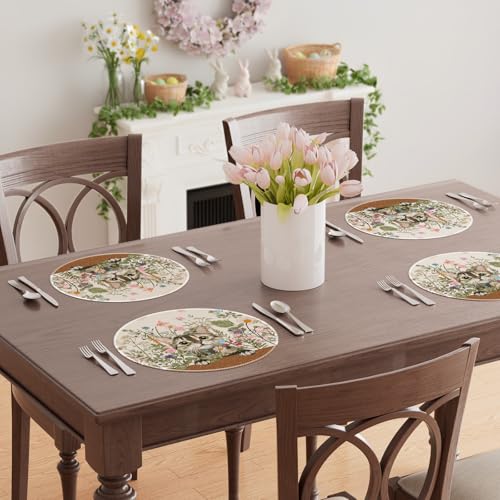 XCHI Wildflowers Cat Daisy Spring Round Placemats Set of 4 Summer Table Mats for Party Home Kitchen Dining Table Decorations 14x14 Inch - size: 14x14 Inch