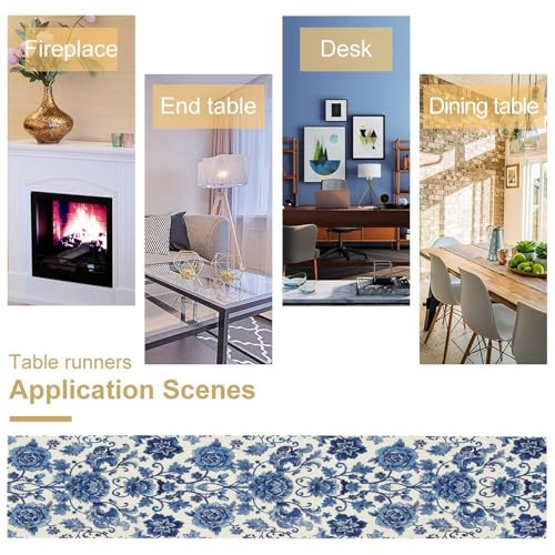 Blue Flower Table Runner for Linen Table Decor, Retro Botanical Floral Printed for Dining Room, Kitchen, Farmhouse, Wedding Party, Holiday Decorate 13" x 36" - color: Floral_19, size: 13"W x 36"L (Pack of 1)