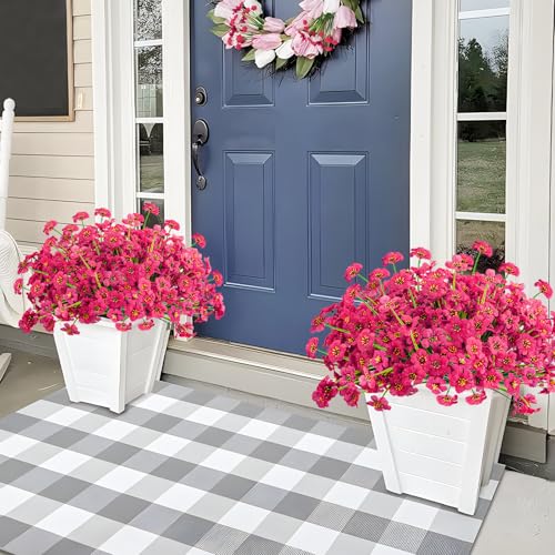 Krissing 48 Bundles Outdoor Artificial Flowers UV Resistant Fake Silk Flowers Faux Plastic Plants Outside Garden Porch Window Box Summer Decoration (Rose Red) - color: Rose Red
