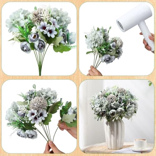 Tigeen Peonies Artificial Flowers Faux Roses Silk Flowers Hydrangea Artificial Bouquet for Wedding Table Centerpiece Floral Vase Home Office Bridal Decor(Pastel Blue,24 Bundles) - color: Pastel Blue